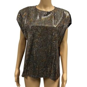 Vintage Jeri Marque Bronze Sequin Front Keyhole Back Short Cap Sleeve Top Medium